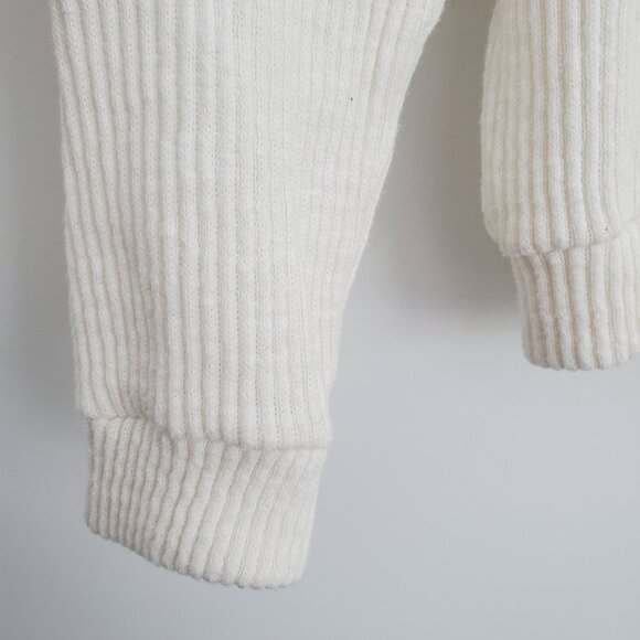 THE MOST Cream Ribbed Boxy Cropped Sweater w/ Black & White Layered Lace V Neck - Picture 3 of 5